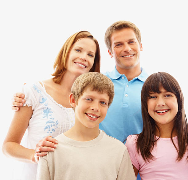 istock Little children with their parents smiling on white 182709366