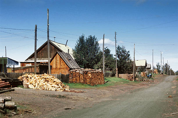 Traditional Russian village in Kamtschatka, grain visible