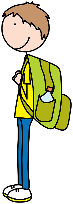 Cartoon illustration of a boy with a weighted backpack