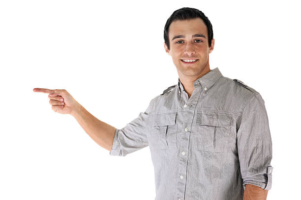 istock Isolated casual guy pointing to the side 182710613