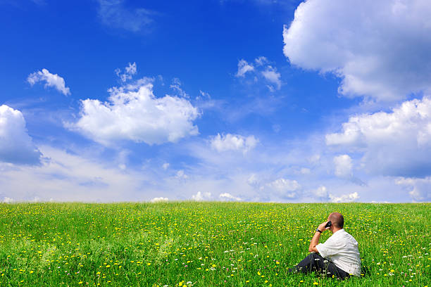 istock Businessman on green field (XXXL size) 182713055
