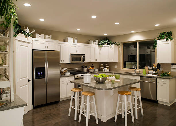 neue moderne küche home interior - frühstücksbereich stock-fotos und bilder