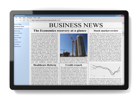 Newspapers and Laptop. Different Concepts for News -  Network or Traditional Tabloid Journals. Data Sources - Electronic Screen of Computer or Paper Pages of Magazines, Internet or Papers