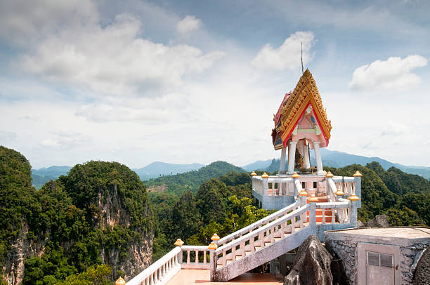 Wat Tham Sua (Tiger Cave Temple) In Krabi, Thailand "View From The Top Of Wat Tham Sua (Tiger Cave Temple) Near Krabi In Thailand. Placed On Top Of A Karst Mountain, Reached By Climbing 1237 Steps." wat tham sua stock pictures, royalty-free photos & images
