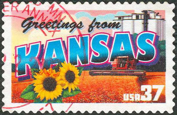 sello postal - kansas postage stamp farm old fashioned fotografías e imágenes de stock