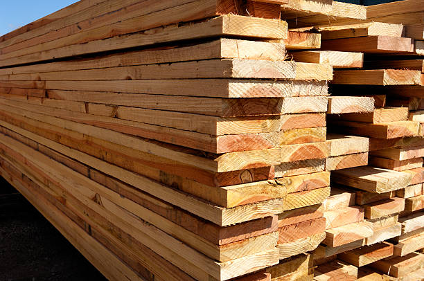 istock Stack of Just Milled Redwood Lumber 182715091