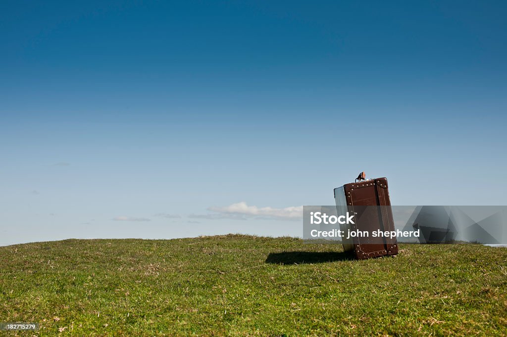 Velha mala com vibrantes relva verde e céu azul - Royalty-free Antigo Foto de stock