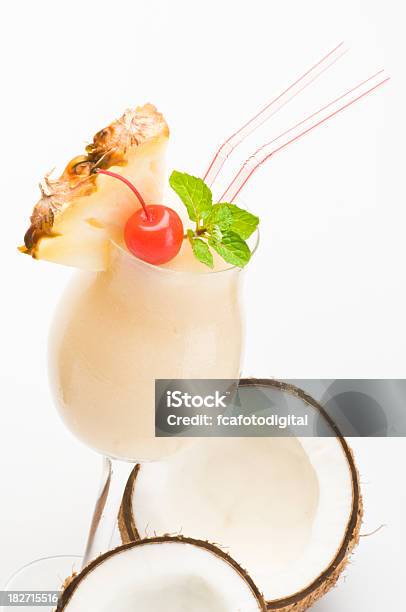 Pi241a Colada With Coconut Stock Photo - Download Image Now - Pina Colada, White Background, Alcohol - Drink