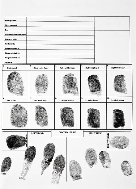 huellas dactilares de la auténtica formulario de huellas digitales. - crimen fotos fotografías e imágenes de stock