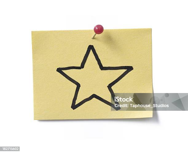 Estrella De Oro Postit Foto de stock y más banco de imágenes de Amarillo - Color - Amarillo - Color, Cuaderno de apuntes, Felicitar