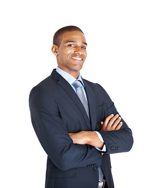istock Happy business man with hands folded against white 182715627