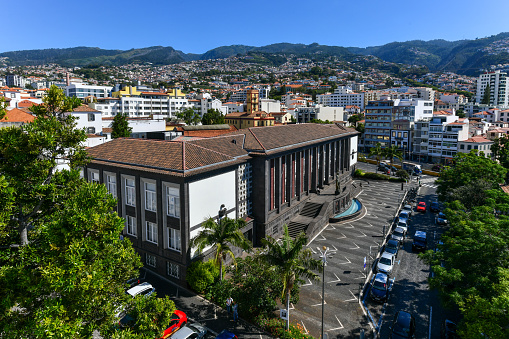 Funchal, Portugal - Jul 7, 2022: Funchal Justice Palace or Funchal Court of Justice, public building, Madeira Island, Portugal.