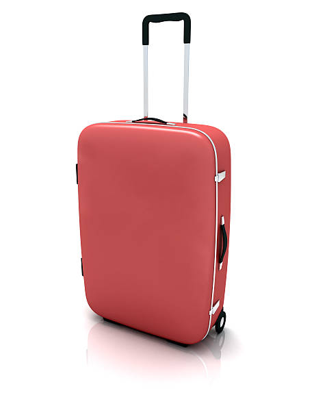 istock Pink rollaway suitcase against white background 182715691