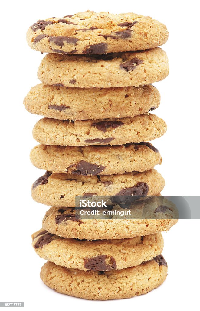 cookies com gotas de Chocolate isolada no branco - Foto de stock de Assado no Forno royalty-free