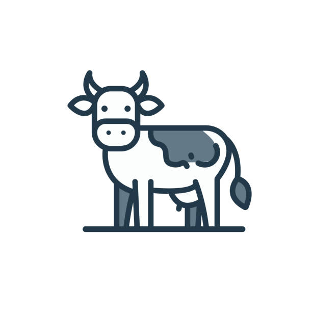 ilustraciones, imágenes clip art, dibujos animados e iconos de stock de icono de vaca, animal de granja. ilustración de logotipo vectorial aislado - dibujo-de-vaca