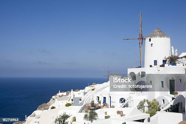 Santorini Windmill Stock Photo - Download Image Now - Aegean Islands, Aegean Sea, Blue