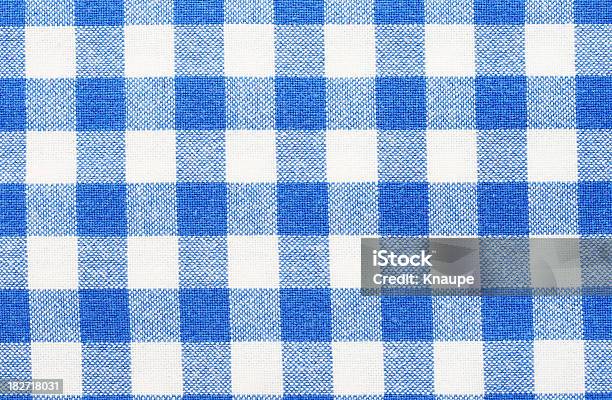 Blue White Checked Textile Background Stock Photo - Download Image Now - Blue, Checked Pattern, Close-up