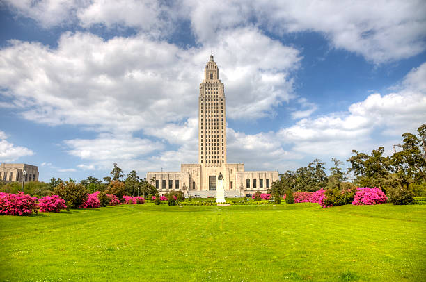 Louisiana State Capitol Louisiana State Capitol is the seat of government for the U.S. state of Louisiana and is located in downtown Baton Rouge. Baton Rouge  is the second largest city in louisiana located on the banks of the Mississippi River. Baton Rouge is known for its Southern lifestyle, historic sites, bar and restaurant environment louisiana stock pictures, royalty-free photos & images