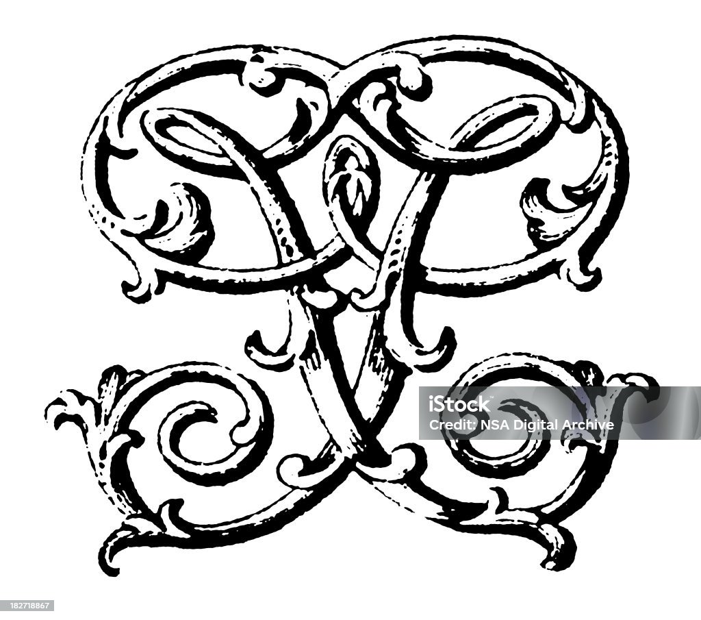 Двойной с монограммой в виде буквы с орнаментом/TT - Стоковые иллюстрации XIX век роялти-фри