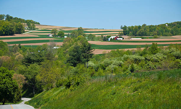 istock Spring Fields Newly Planted and Farms on Rolling Hills 182719273