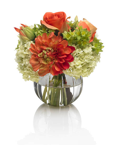 istock Orange dahlia, rose and hydrangea bouquet on white background 182719311