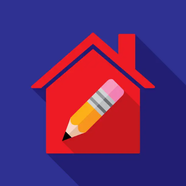 Vector illustration of House Pencil Icon Flat 3