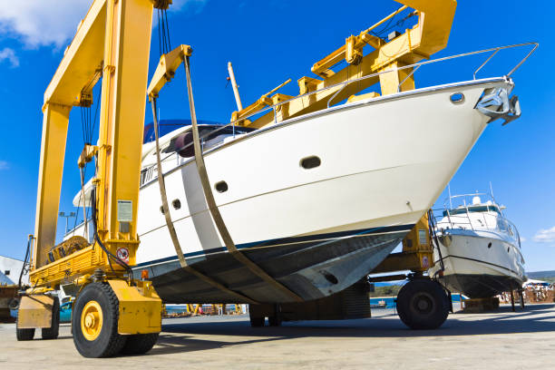 istock A huge luxury boat on a yellow winch 182719666