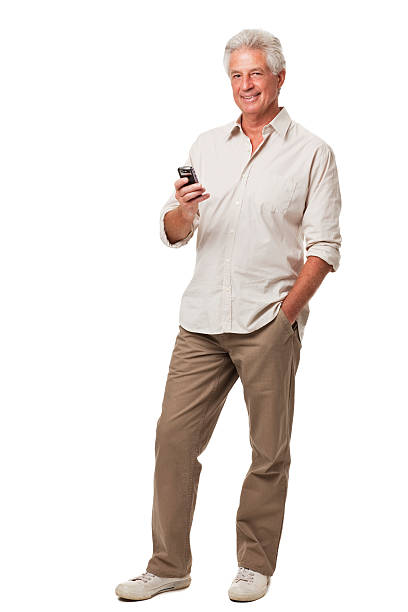 istock Senior Man With Cellphone Isolated on White 182720657