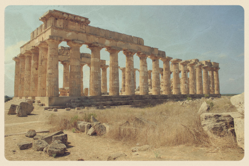Templo griego en Sicilia-Vintage postal photo