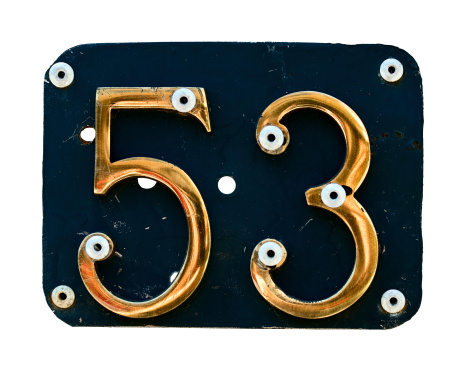 House number 53. Clipping path included.