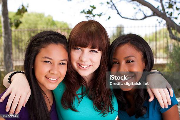 Diverso Grupo De Amigos Foto de stock y más banco de imágenes de Chica adolescente - Chica adolescente, Amistad, Tres personas