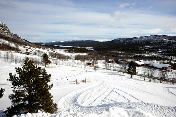 Scenery of a Norwegian farm under snow