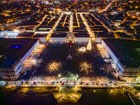 Aerial view of Terreiro do Paço in Praça do Comércio in Lisbon Portugal