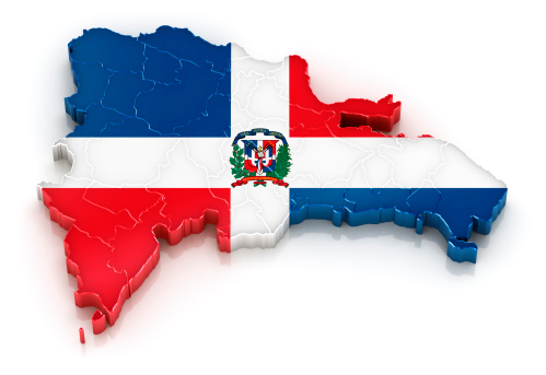 Map of Dominican Republic with flag. Provinces also visible.Digitally generated 3d image. Isolated on white background.