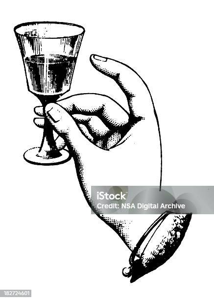 Hand Halten Glas Wein Und Alten Design Illustrationen Stock Vektor Art und mehr Bilder von Gravur