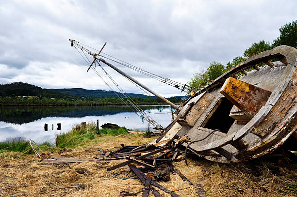 istock Boat wreck galley wooden wrecked beached 182725238