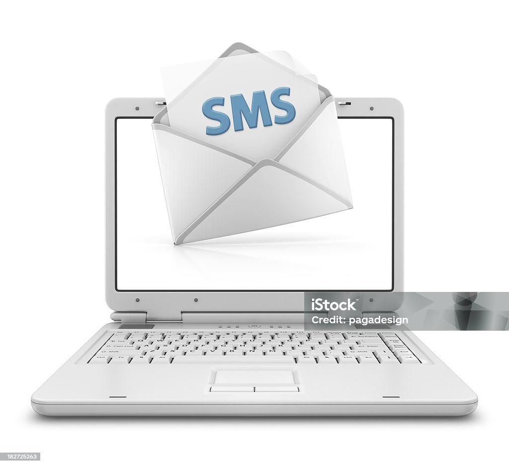 sms no computador portátil - Royalty-free Computador Portátil Foto de stock