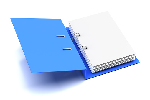 3d render of an opened folder with blank page