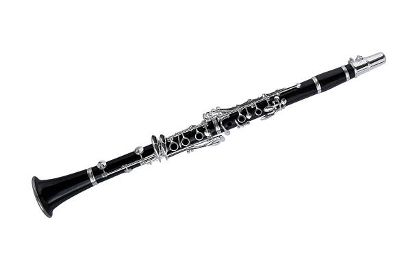 Close-up of brand new high quality clarinet, isolated on white stock photo