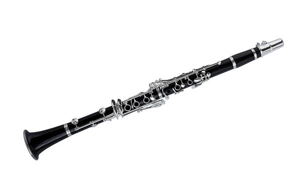 Close-up of brand new high quality clarinet, isolated on white "Close-up of a brand new high quality clarinet, isolated on white.Canon 1Ds Mark III + 50 mm @ ISO 50 from RAW, cropped & downsized" clarinet stock pictures, royalty-free photos & images