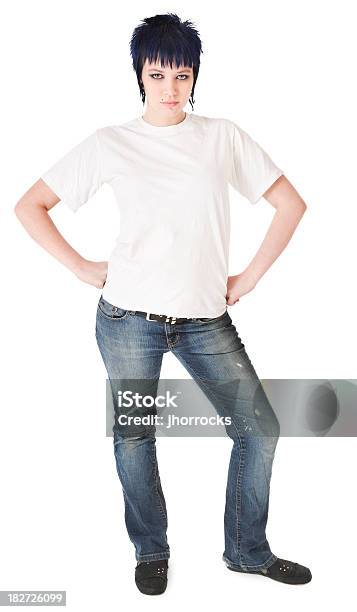 Photo libre de droit de Punk Femme En Blanc Tshirts banque d'images et plus d'images libres de droit de Fond blanc - Fond blanc, 18-19 ans, Adolescent