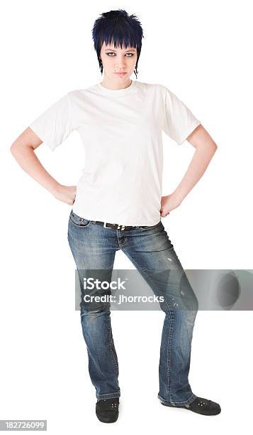 Punk Menina Tshirt Em Branco - Fotografias de stock e mais imagens de Fundo Branco - Fundo Branco, 18-19 Anos, 20-29 Anos