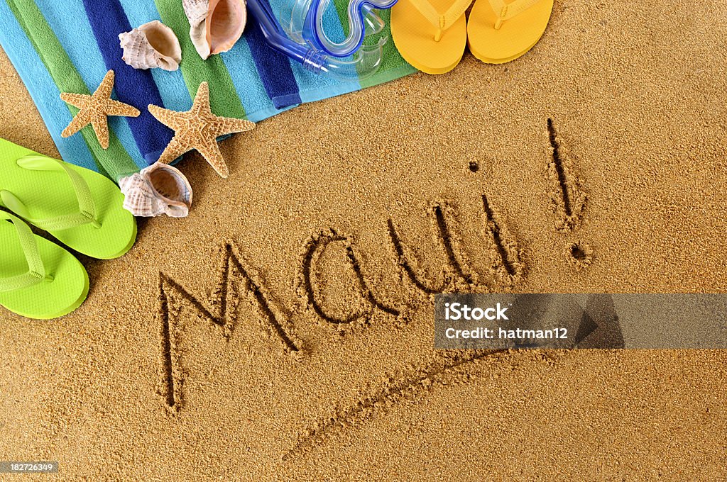 Écrit sur la plage de Maui&nbsp;! - Photo de Angle libre de droits
