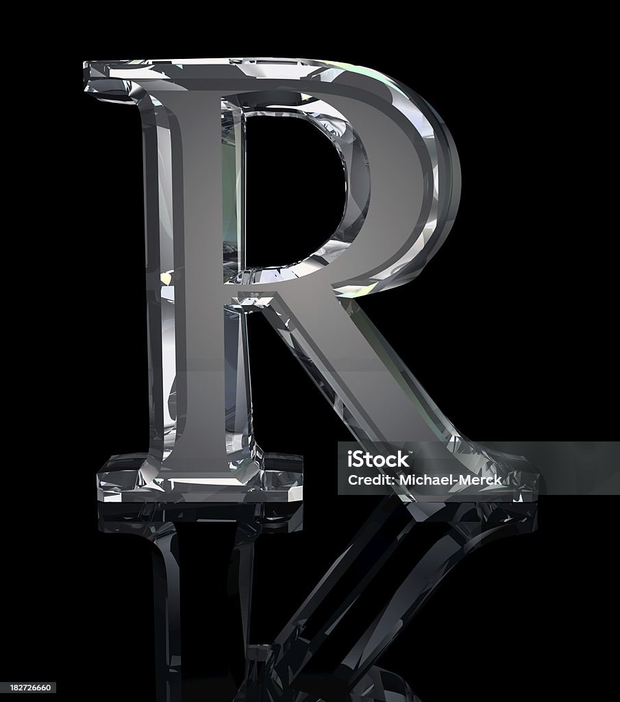 Crystal Letter R Letter R in faceted crystal. 3D render. Diamond - Gemstone Stock Photo