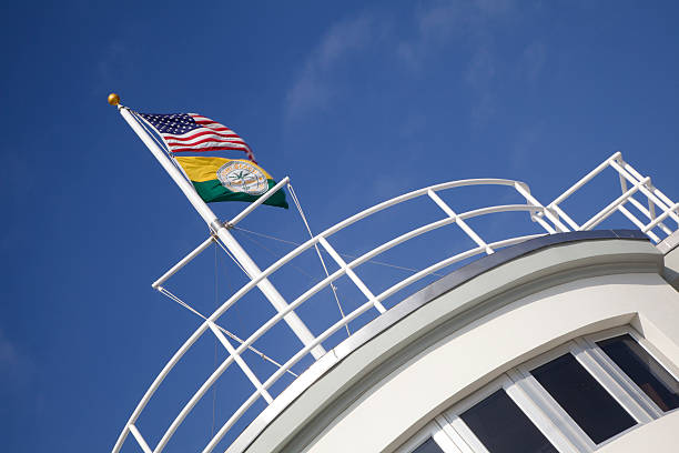 Flags Atop Nautical Themed Building, Miami Beach, Florida