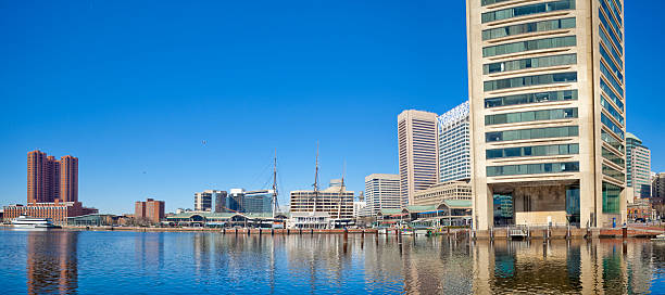 istock Baltimore's Inner Harbor Buildings Reflecting in Water Under Blue Sky 182727446