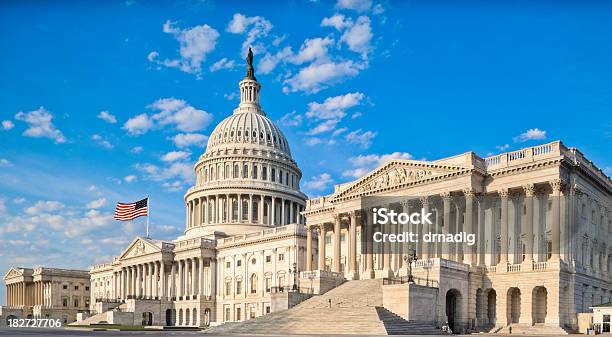 United States Capitol With Senate Chamber Under Blue Sky Stock Photo - Download Image Now