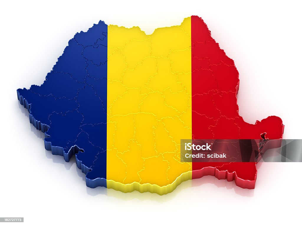 Romania mappa con bandiera - Foto stock royalty-free di Carta geografica