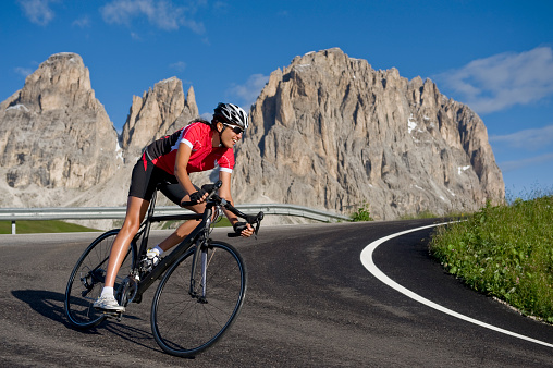 wheel driver enjoys the departure in the Dolomites in south Tyrol