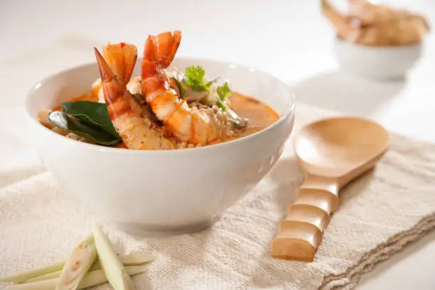 Spicy Thai Tom Yum Soup With Shrimp.